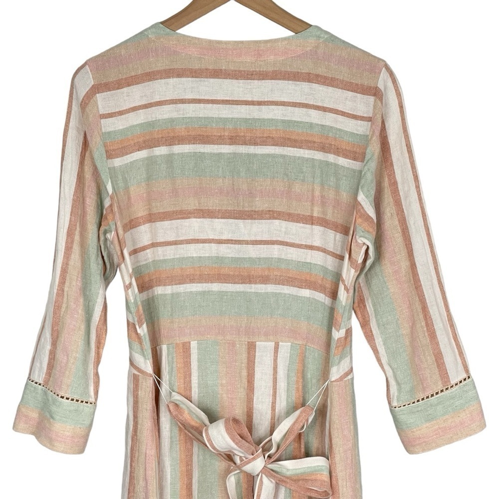 Soft Surroundings Arcata Maxi Dress TALL Medium Stripe Linen Rayon 3/4 Sleeve - Picture 6 of 10